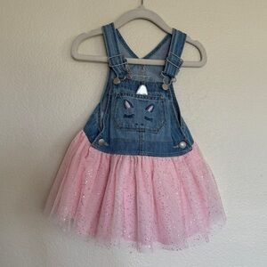 OshKosh B’gosh Baby Vestbak  Bib Dress Unicorn Denim Pink Tulle 12m